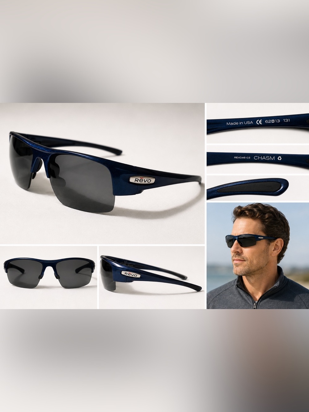 Revo Men’s Swim Sunglasses - Navy Frames with Gray Lenses